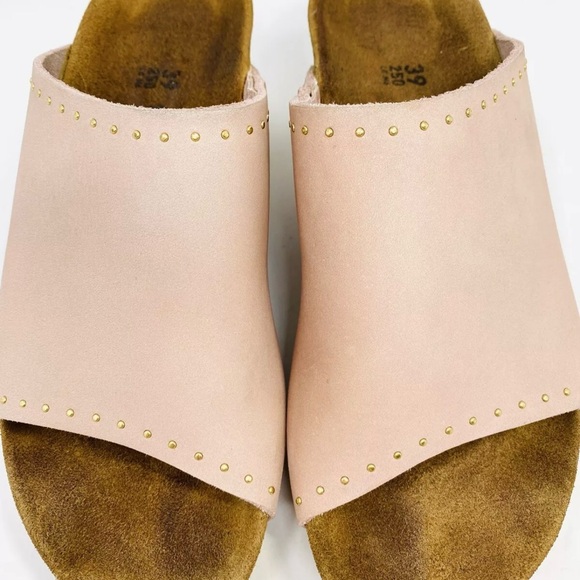 PAPILLIO By BIRKENSTOCK NAMICA SZ 39/8 RIVETS WEDGE HEEL MULE SANDAL PALE PINK - Picture 2 of 7